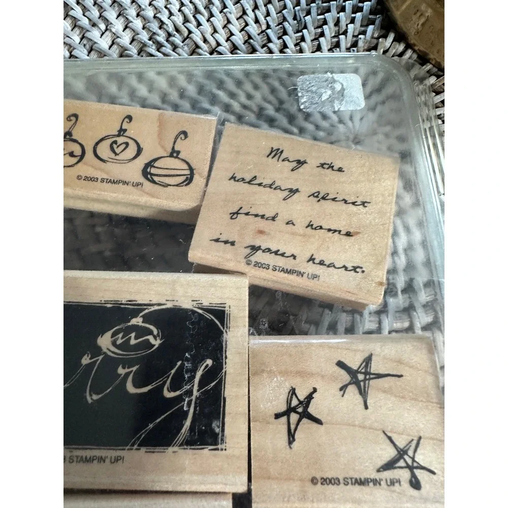 Stampin Up Holiday Spirit Wood Mount Rubber Stamp Set 2003 Christmas 6 Piece EUC
